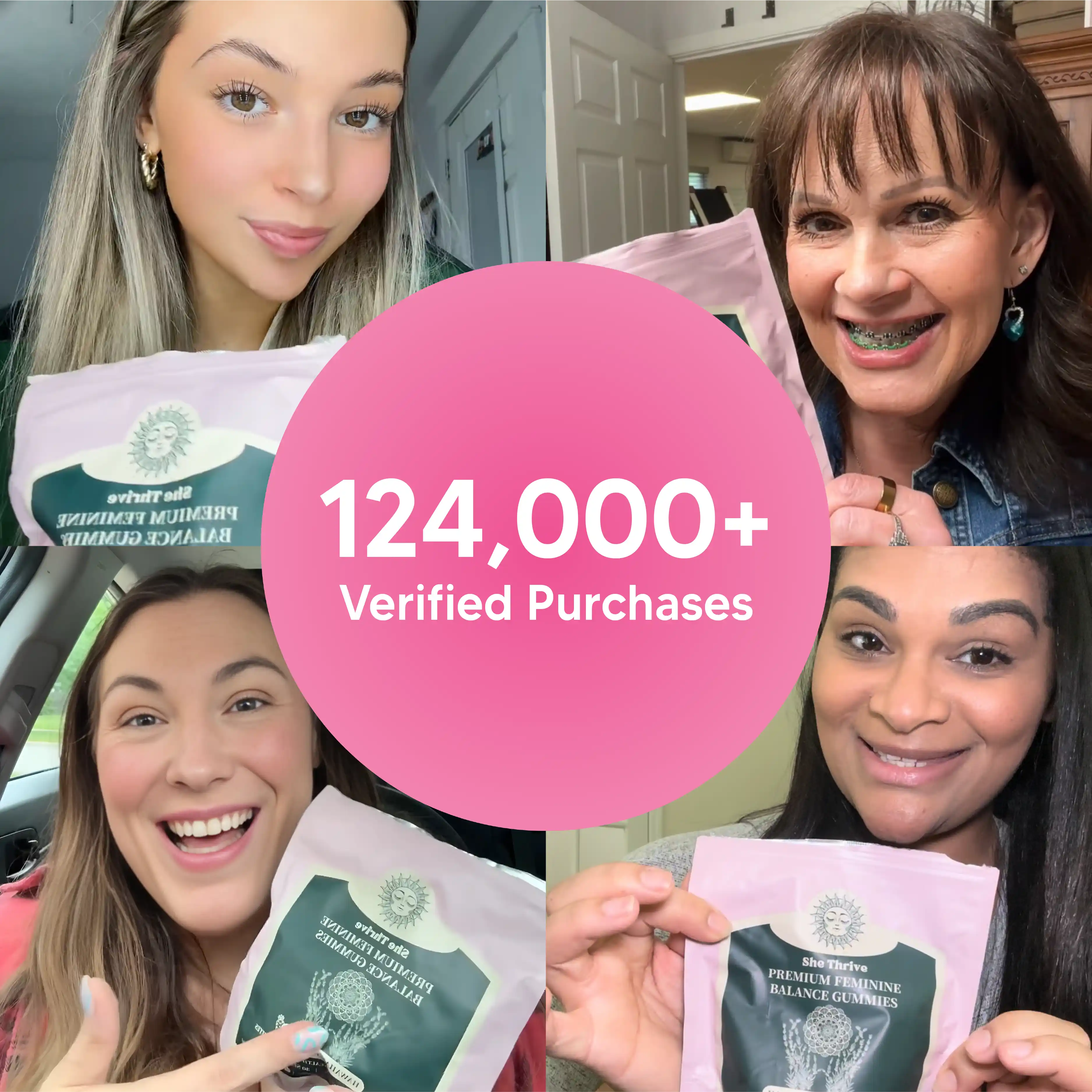 Collage of women holding Nuora product packages and gummies